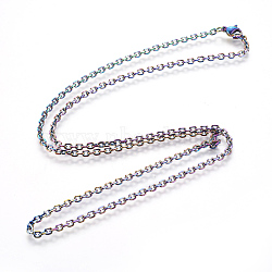Ion Plating(IP) 304 Stainless Steel Cable Chain Necklaces, with Lobster Claw Clasps, Rainbow Color, 19.68 inch(50cm)(NJEW-P251-01A)