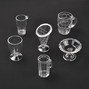 6Pcs Transparent Plastic Food Play Cup Set, Simulation Miniature Cups, Children Clay Mold Toys, Clear, 25~43x21~31x29~50mm, Hole: 1.6~1.8mm, 6pcs/set