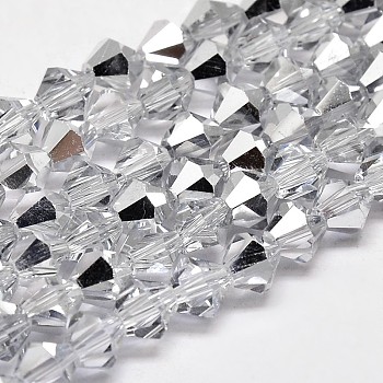 Electroplate Faceted Bicone Imitation Austrian Crystal Glass Beads Strands, Half Platinum Plated, Grade AA, 3x3mm, Hole: 1mm, about 120~125pcs/strand, 14.8 inch
