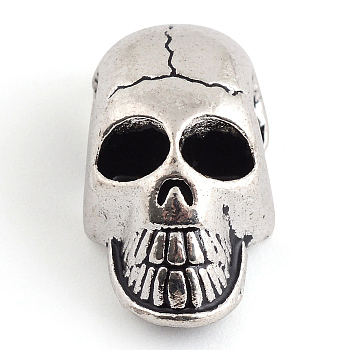 Tibetan Style Alloy Beads, Skull, Cadmium Free & Nickel Free & Lead Free, Antique Silver, 20x10x8.5mm, Hole: 4.5mm, about 170pcs/1000g