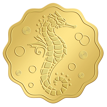 Self Adhesive Gold Foil Embossed Stickers, Medal Decoration Sticker, Sea Horse Pattern, 5x5cm