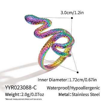 304 Stainless Steel Cuff Open Rings, Snake, PVD Vacuum Plating, Long-Lasting Plated, Rainbow Color, 30mm, Inner Diameter: 17.2mm