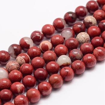 Natural Red Jasper Bead Strands, Round, 8mm, Hole: 1mm, about 48pcs/strand, 15.5 inch