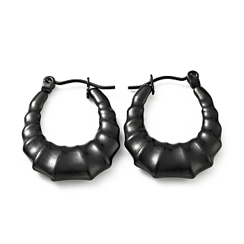 Ion Plating(IP) 304 Stainless Steel Teardrop Hoop Earrings for Women, Electrophoresis Black, 25.5x20x4mm, Pin: 0.8mm