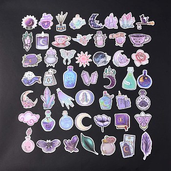 50Pcs Magic Theme PVC Waterproof Stickers Set, Adhesive Label Stickers, for Water Bottles, Laptop, Luggage, Cup, Computer, Mobile Phone, Skateboard, Guitar, Mixed Color, 50~72x40~73x0.1mm