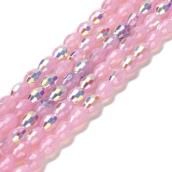 Baking Painted Glass Beads Strands, Imitation Opalite, Faceted, AB Color, Oval, Pink, 4x6mm, Hole: 0.8mm, about 69pcs/strand, 16.54~16.73''(42~42.5cm)