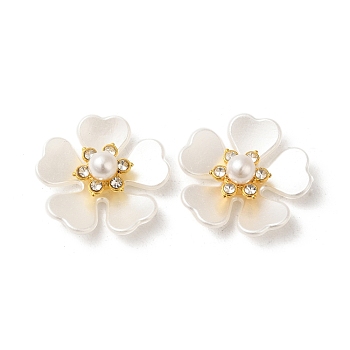 Plastic Cabochons, Brass Micro Pave Clear Cubic Zirconia Finding, Flower, White, 26x27x10mm