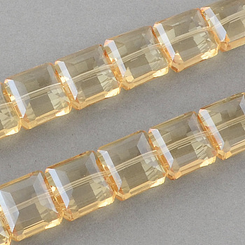 Electroplate Faceted Transparent Glass Beads Strands, Square, Champagne Yellow, 13x13x7.5mm, Hole: 2mm, about 40pcs/strand, 19.6 inch