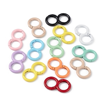 Spray Painted Alloy Spring Gate Rings, Double Round, Mixed Color, 7 Gauge, 36x19.5x3.5mm, Hole: 12.5mm