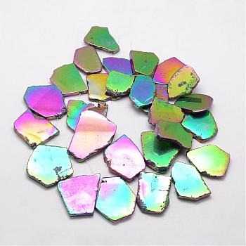 Electroplated Natural Agate Beads Strands, Flat Slab Beads, Agate Slices, Nuggets, Multi-color Plated, 33~45x25~35x4~6mm, Hole: 1mm, about 24~25pcs/strand, 11.81 inch~13 inch