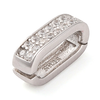 925 Sterling Silver Micro Pave Clear Cubic Zirconia Twister Clasps, Real Platinum Plated, 10.5x3.5x5.5mm, Hole: 7.5x3mm