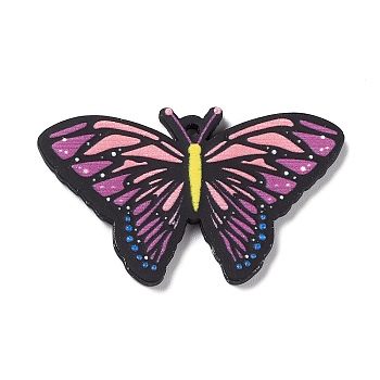 Opaque Resin Pendants, Butterfly Charms, Pink, 23x39x2.5mm, Hole: 1.6mm