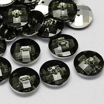 Taiwan Acrylic Rhinestone Buttons, Faceted, 2-Hole, Disc, Gray, 10x4mm, Hole: 1mm
