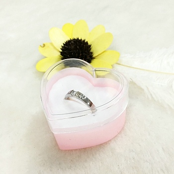 Plastic Ring Boxes, with Sponge Inside, Jewelry Display Wedding Packaging Storage Case Organizer, Heart, Misty Rose, 4.5x4.5x3cm