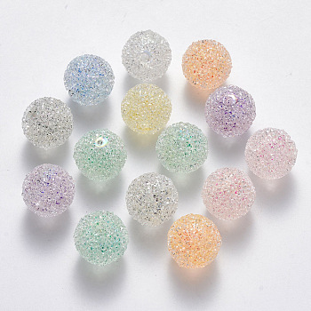 Transparent Acrylic Beads, with Glitter Powder and Crystal Rhinestone, Imitation Candy Food Style, Half Drilled, Round, Mixed Color, 15mm, Half Hole: 1.8mm