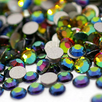 Glass Flat Back Rhinestone, Grade A, Back Plated, Faceted, AB Color, Half Round, Crystal Vitrail Medium, 3.8~4.0mm