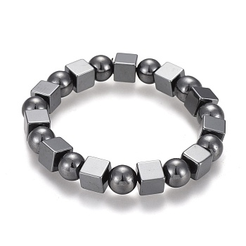 Non-magnetic Synthetic Hematite Stretch Bracelets, Round & Square, Inner Diameter: 2-1/4 inch(5.6cm)
