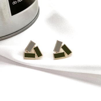 Alloy Enamel Earrings for Women, with 925 Sterling Silver Pin, Dark Olive Green, 24x10mm