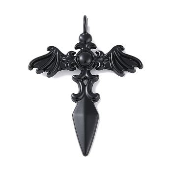 Alloy Pendants, Cadmium Free & Nickel Free & Lead Free, Sword with Wing, Black, 44x34x7.5mm, Hole: 4mm