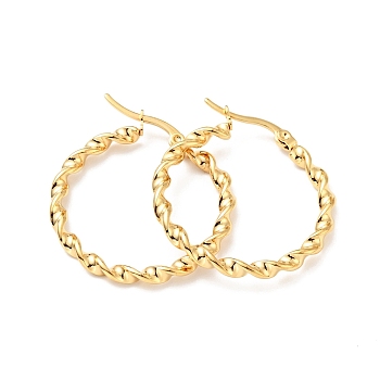 Vacuum Plating 201 Stainless Steel Twist Rope Hoop Earrings with 304 Stainless Steel Pins for Women, Golden, 30.5x3mm, Pin: 0.6mm