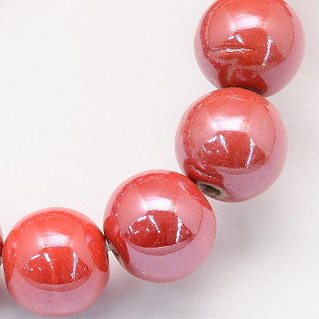 Pearlized Handmade Porcelain Round Beads, Orange Red, 6mm, Hole: 1.5mm