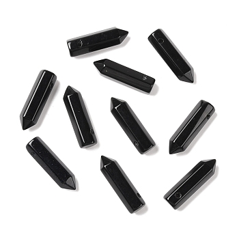 Natural Obsidian Pointed Pendants, Faceted, Bullet, 30~33x8~9mm, Hole: 1.4~1.6mm