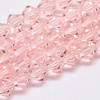 Imitate Austrian Crystal Bicone Glass Beads Strands, Grade AA, Faceted, Pink, 4x4mm, Hole: 1mm, about 82~85pcs/strand, 30.5~31cm