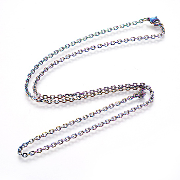 Ion Plating(IP) 304 Stainless Steel Cable Chain Necklaces, with Lobster Claw Clasps, Rainbow Color, 19.68 inch(50cm)