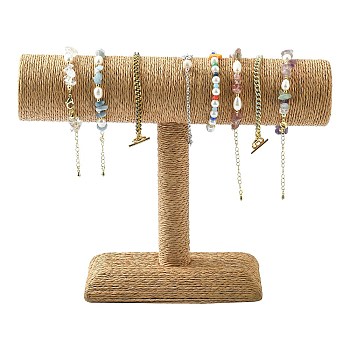 T Bar Straw Rope Bracelet/Bangle Display Stands, BurlyWood, 24x18x7.4cm