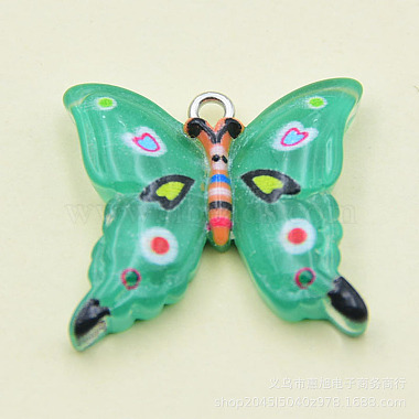 Platinum Medium Aquamarine Butterfly Iron+Resin Pendants