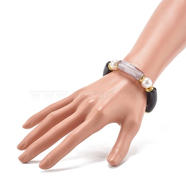 Chunky Acrylic Curved Tube Beads Stretch Bracelet for Teen Girl Women(BJEW-JB06993-02)-3