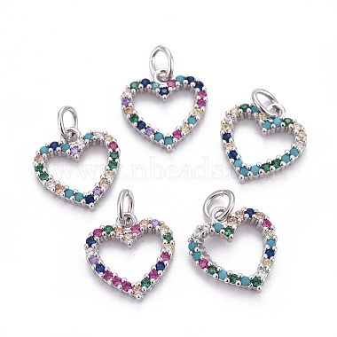 Platinum Colorful Heart Brass+Cubic Zirconia Charms