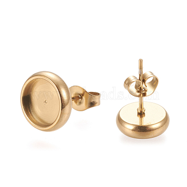 Golden Flat Round 304 Stainless Steel Earring Settings