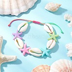 Natural Mixed Cowrie Shell Beads Braided Bead Bracelets, Adjsutable Nylon Cord Bracelets for Women, Shell Shape & Starfish, with Acrlic Beads, Colorful, Inner Diameter: 1-1/2~3 inch(3.75~7.75cm)(BJEW-JB11785)
