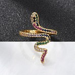 Brass Micro Pave Cubic Zirconia Cuff Rings, Open Rings, Cadmium Free & Lead Free, Snake, Colorful, Size 6, 16mm(X-RJEW-S044-049)