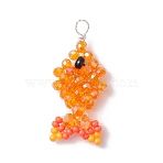 Faceted Glass Pendants, Fish, with Silver Copper Wire & Seed Beads, Orange, 33x15x6.5mm, Hole: 3mm(PALLOY-MZ00661-01)