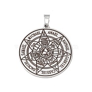 304 Stainless Steel Pendants, Flat Round with The Seven Archangels Charm, Stainless Steel Color, 38x35x1.5mm, Hole: 7.5x4mm(STAS-C063-01P)