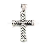 Vintage 316 Surgical Stainless Steel Pendants, Cross Charm, Religion, Antique Silver, 39x27.5x4mm, Hole: 4x9mm(STAS-E212-44AS)