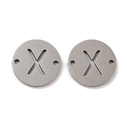 201 Stainless Steel Hollow Flat Round Links, Letter Connector Charms, Stainless Steel Color, Letter X, 12x1mm, Hole: 1.2mm(FIND-R149-03X-P)