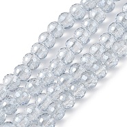 Transparent Electroplate Glass Beads Strands, Faceted(96 Facets), Round, Pearl Luster Plated, Light Steel Blue, 7.5~8x7mm, Hole: 1.2mm, about 70~72pcs/strand, 20.08~20.47 inch(51~52cm)(EGLA-F151-PL03)