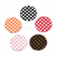 Cellulose Acetate(Resin) Pendants, Flat Round with Grid Pattern, Mixed Color, 27.5x27.5x2.5mm, Hole: 1.4mm(KY-Q057-002B)