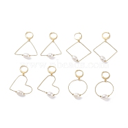 Large Geometry Wire Dangle Hoop Earrings, Pearl Beaded Drop Earrings for Women, Golden, Seashell Color, 44.5mm, Pin: 0.85mm, 4pair/set(EJEW-JE04724)