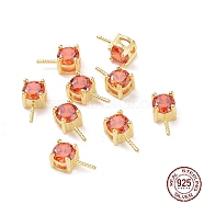 925 Sterling Silver Peg Bails, with Cubic Zirconia, Square, Golden, Orange Red, 9x4x4.5mm, Hole: 2.5x1.5mm, Pin: 0.6mm(STER-D035-47G-04)
