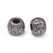 304 Stainless Steel European Beads, Large Hole Beads, Rondelle with Cross, Antique Silver, 10.5x13.5mm, Hole: 5.5mm(STAS-G220-37AS)