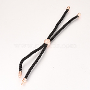 Nylon Cord Bracelet Making, with Brass Findings, Long-Lasting Plated, Slider Bracelets, Flat Round, Black, Real Rose Gold Plated, 3-7/8 inch~5-1/8 inch(100~130mm), 3mm(MAK-S058-01RG)