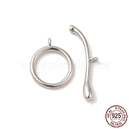 Rhodium Plated 925 Sterling Silver Toggle Clasps, Ring, with 925 Stamp, Real Platinum Plated, Ring: 14x11.5x1.5mm, Hole: 1.4mm, Bar: 21.5x6x2.5mm, Hole: 1.5mm(STER-G038-03P)