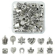 60Pcs 12 Style Tibetan Style Alloy European Beads, Large Hole Beads, Mixed Shapes, Antique Silver, 9~14.5x8.5~13.5x6.5~9mm, Hole:  4~5.7mm, 5pcs/style(TIBEB-FS0001-04)