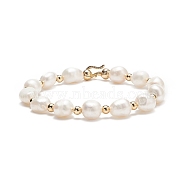 Natural Keshi Pearl Beaded Bracelet with Brass Clasp for Women, Golden, 7-7/8 inch(20cm)(BJEW-JB08867-01)