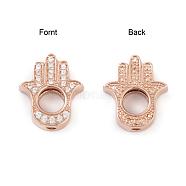Long-Lasting Plated Brass Micro Pave Grade AAA Cubic Zirconia Bead Frame, Hamsa Hand/Hand of Fatima/Hand of Miriam, Cadmium Free & Nickel Free & Lead Free, Real Rose Gold Plated, 15x13x4mm, Hole: 1mm, 5mm inner diameter(ZIRC-G090-51RG-NR)