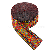 Ethnic style Embroidery Polyester Ribbons, Jacquard Ribbon, Garment Accessories, Single Face Floral Pattern, Red, 1-3/8 inch(34mm), 7m/roll(OCOR-WH0063-31)
